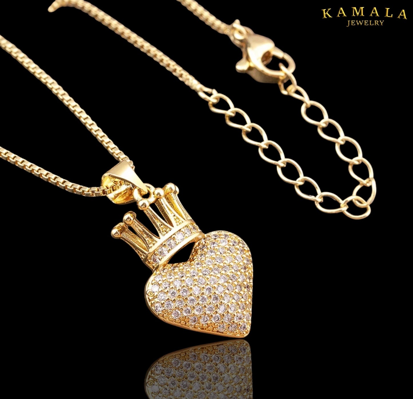 Halskette mit Herz & Krone - Gold