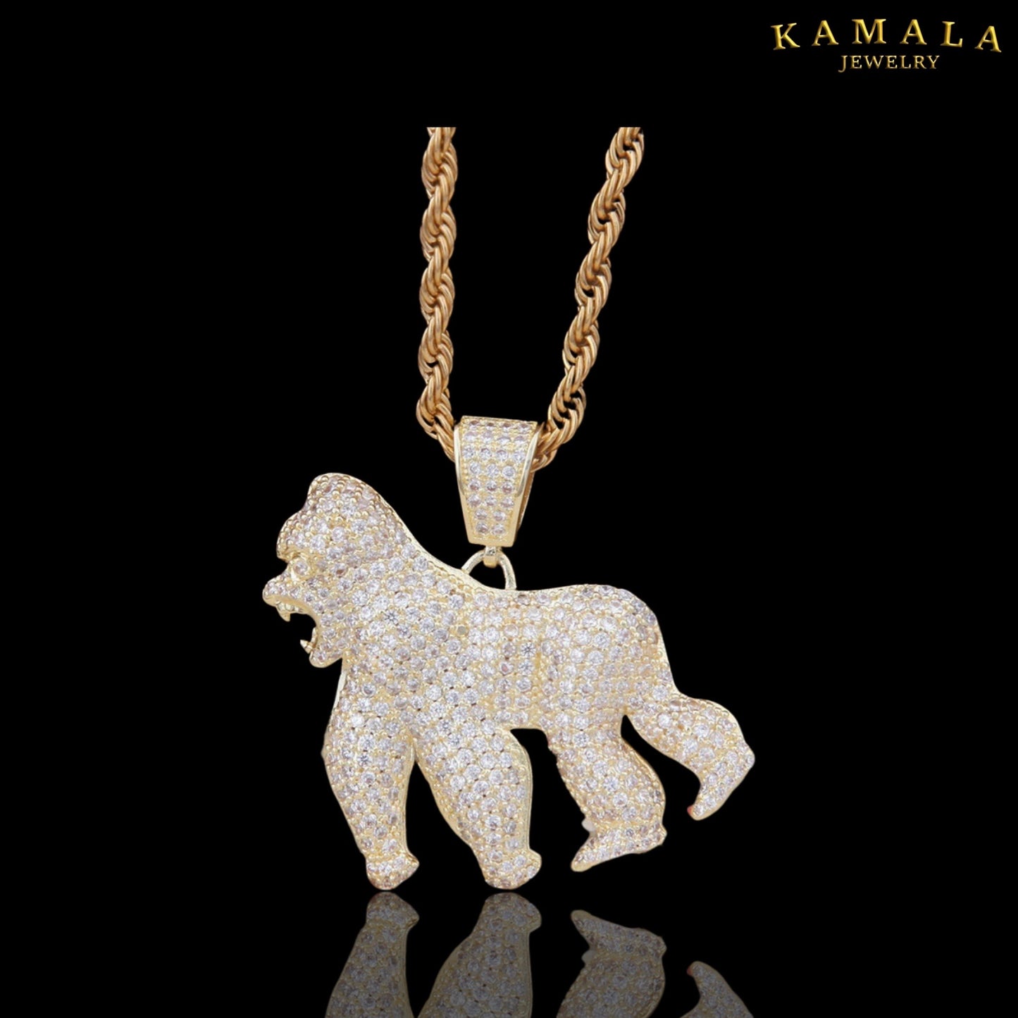 Halskette mit Gorilla - Gold & Rheinstones