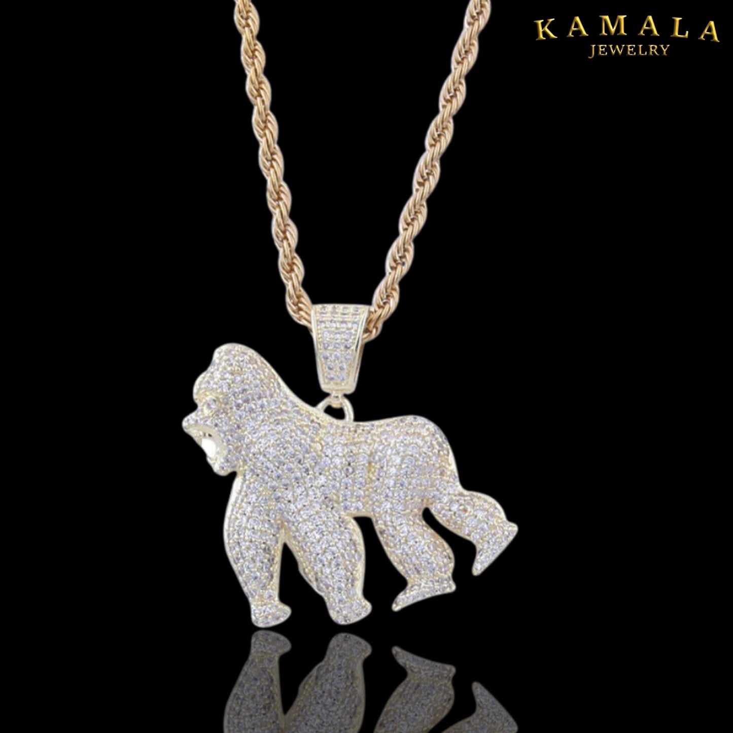 Halskette mit Gorilla - Gold & Rheinstones