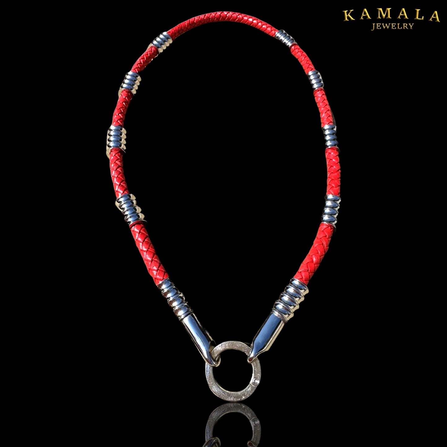 Rote Leder Halskette mit Silber - Gotti Silber
