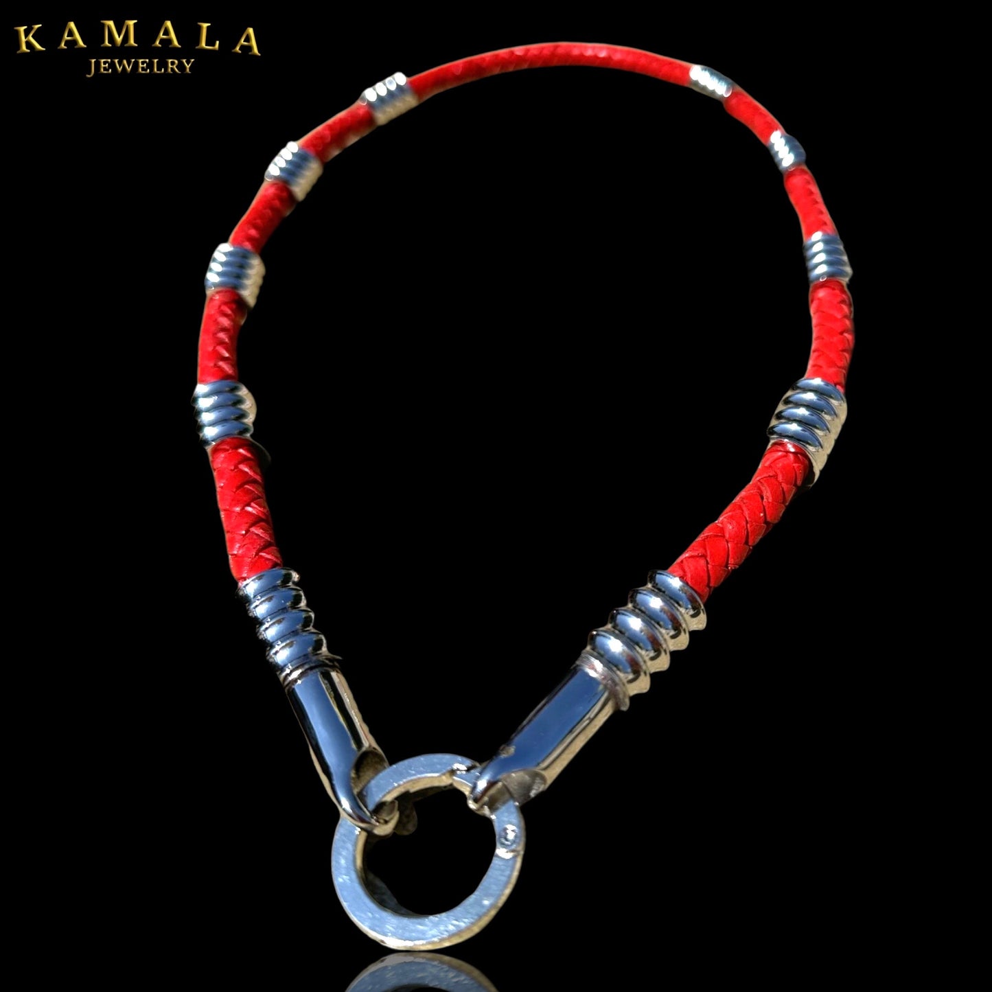 Rote Leder Halskette mit Silber - Gotti Silber