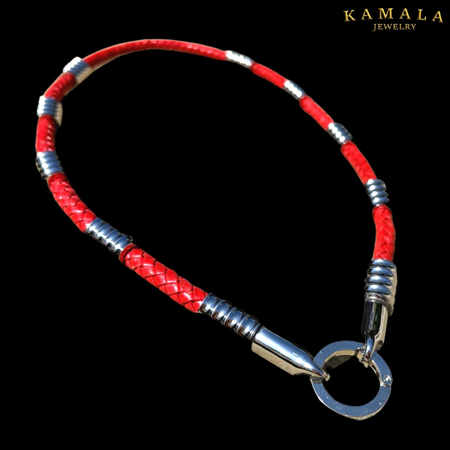 Rote Leder Halskette mit Silber - Gotti Silber