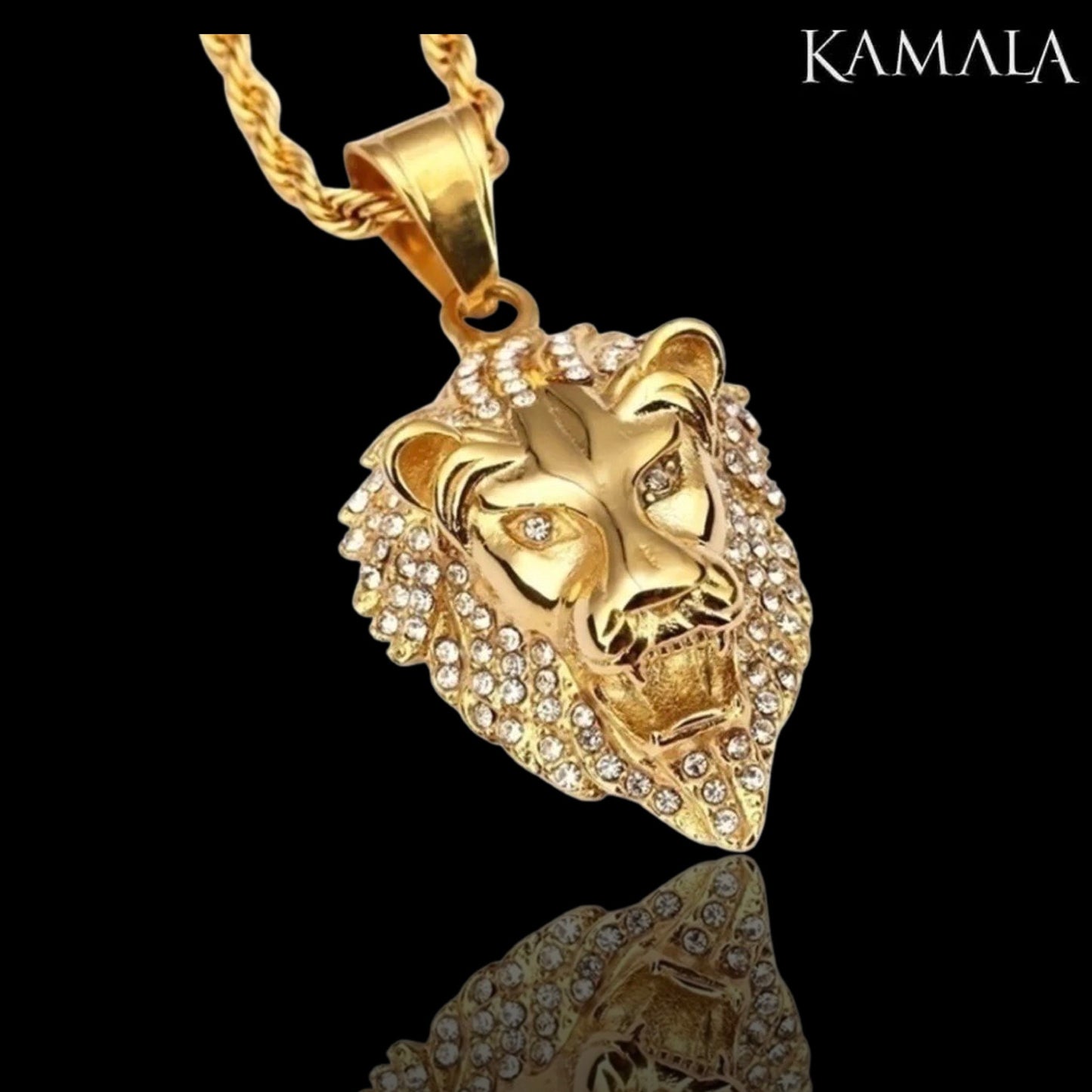 Anhänger mit Löwen Kopf - Gold mit Steine