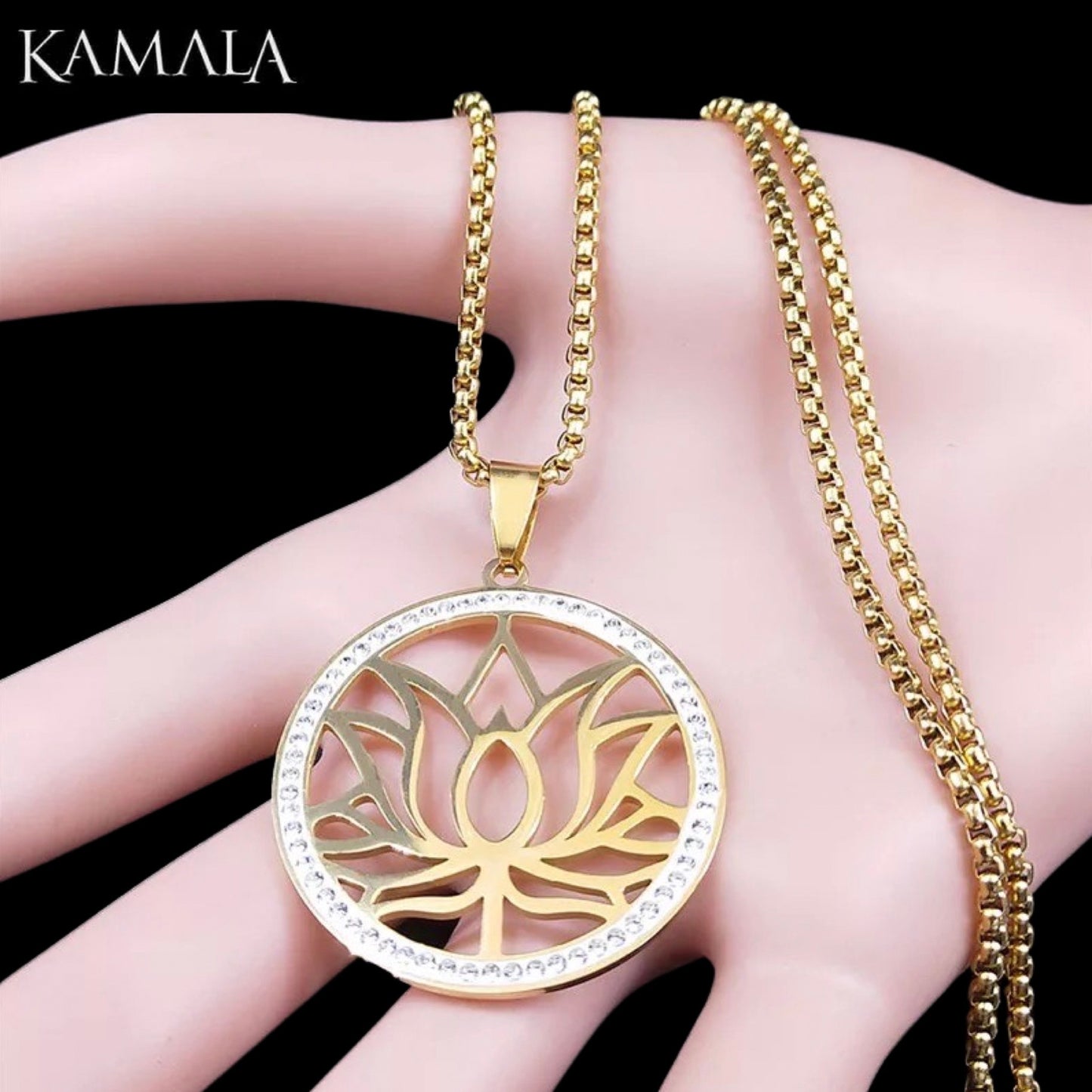 Anhänger mit Lotus Blume - Gold mit Steine