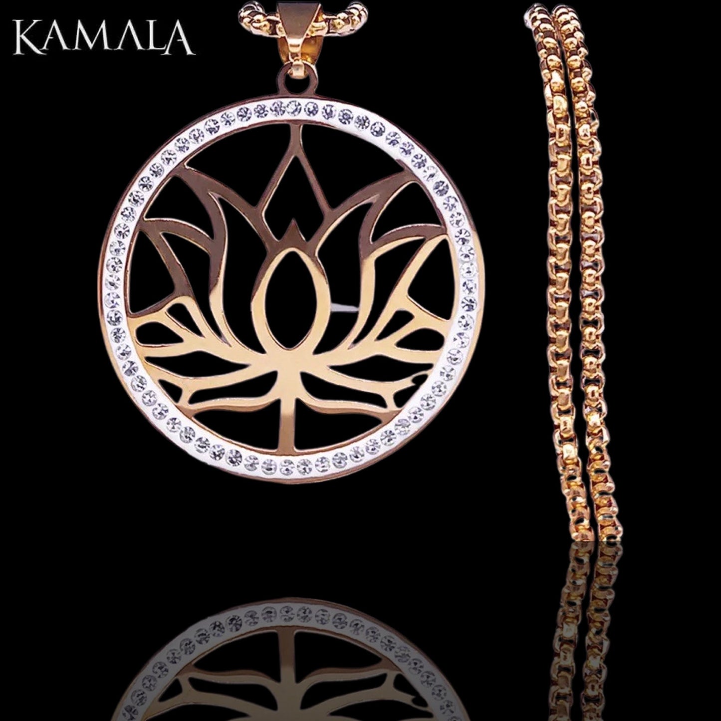 Anhänger mit Lotus Blume - Gold mit Steine