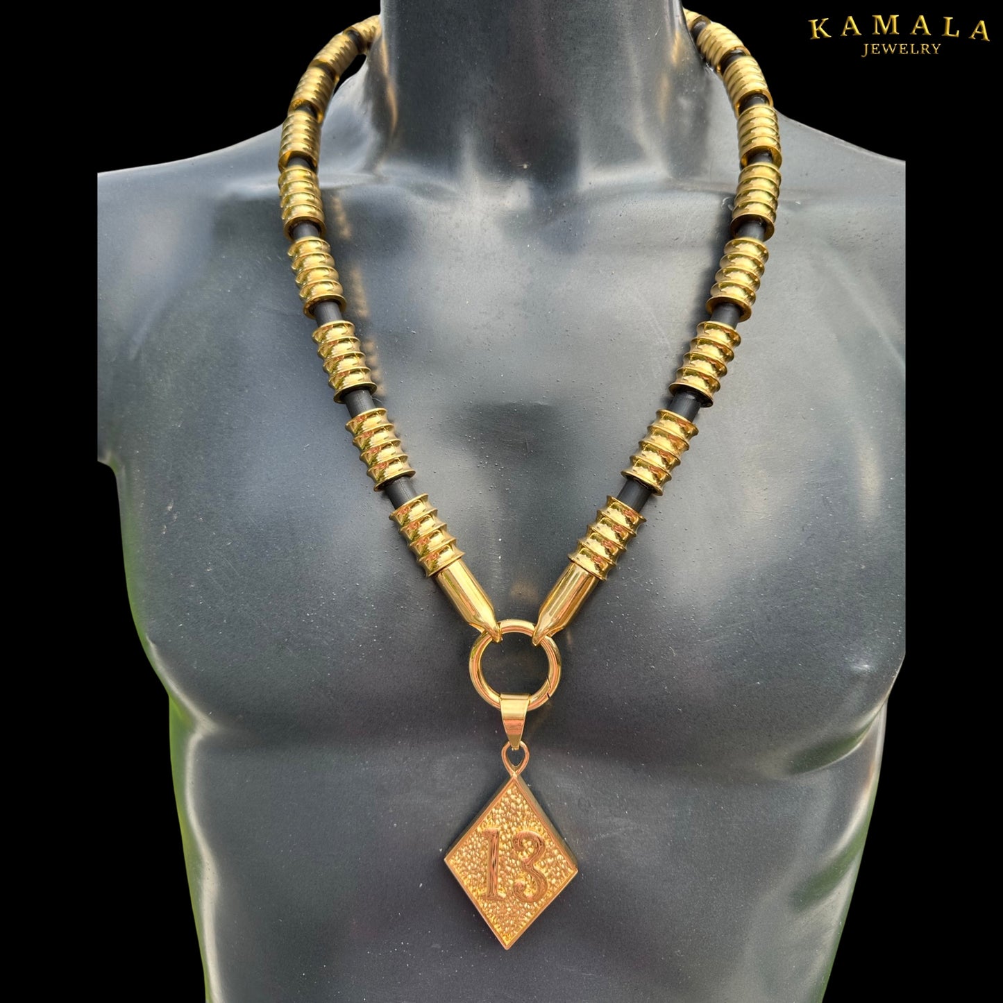 Exklusive Luxus Halskette - Kautschuk & Gold
