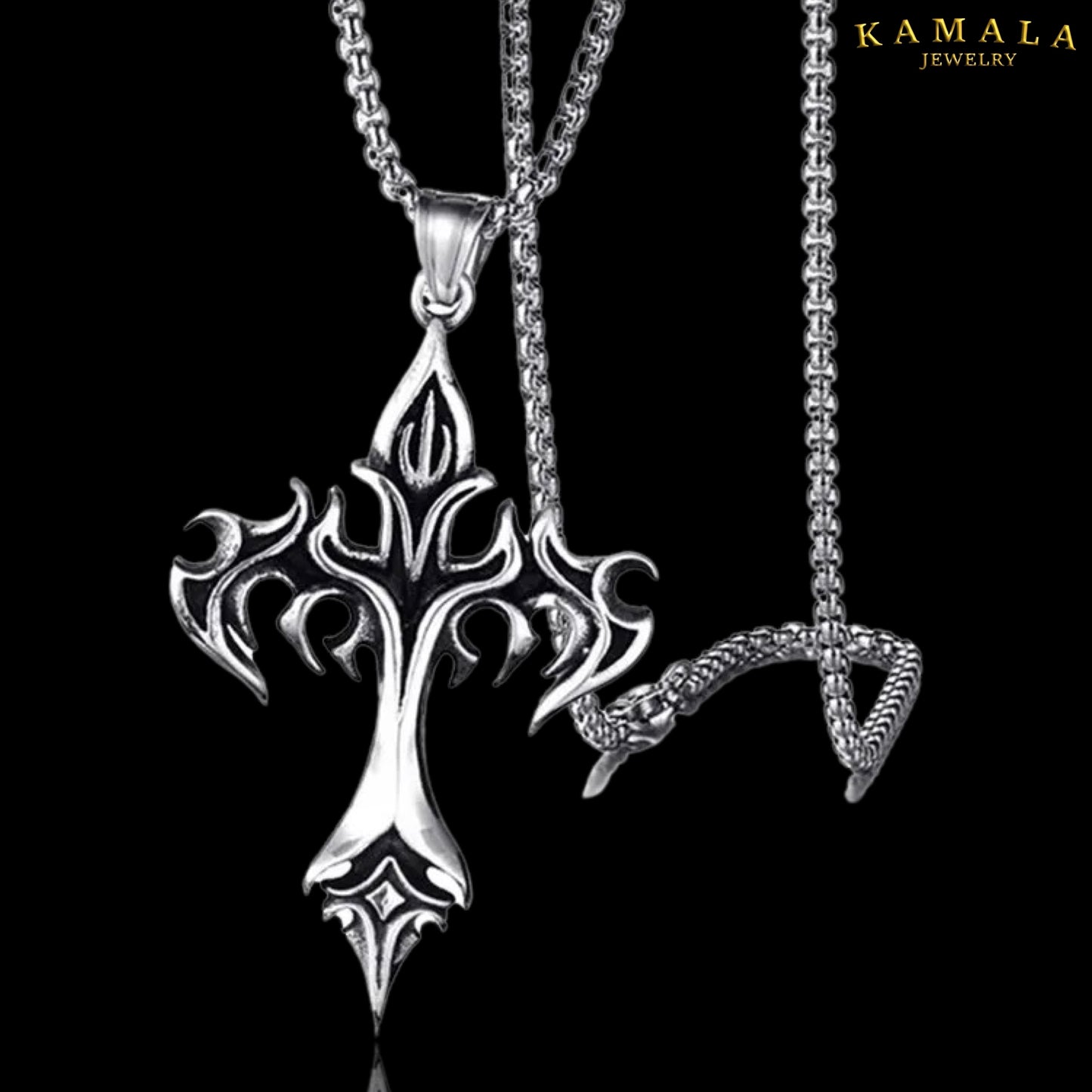 Halskette - Kreuz mit Muster - Edelstahl