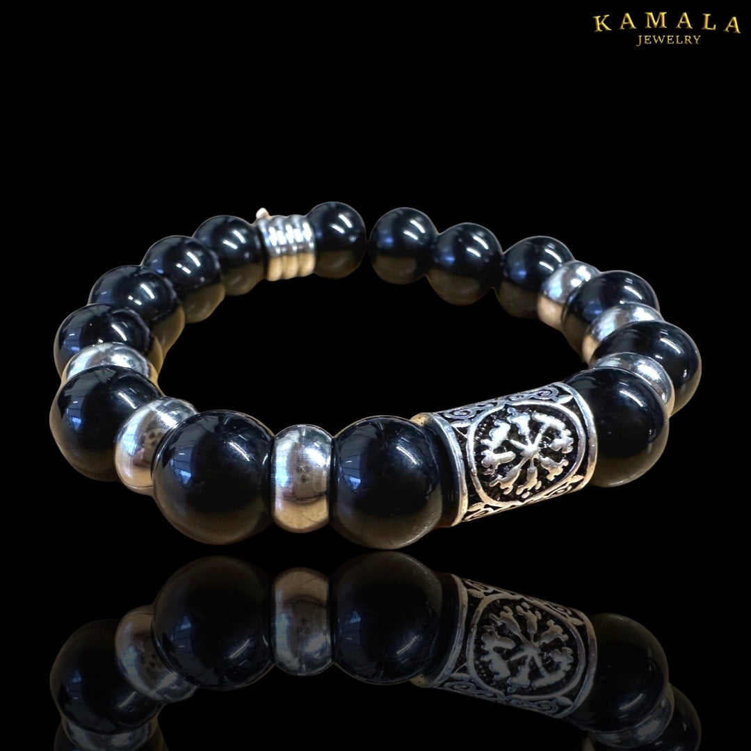 Omerta Armband - Onyx & Silber mit Rune