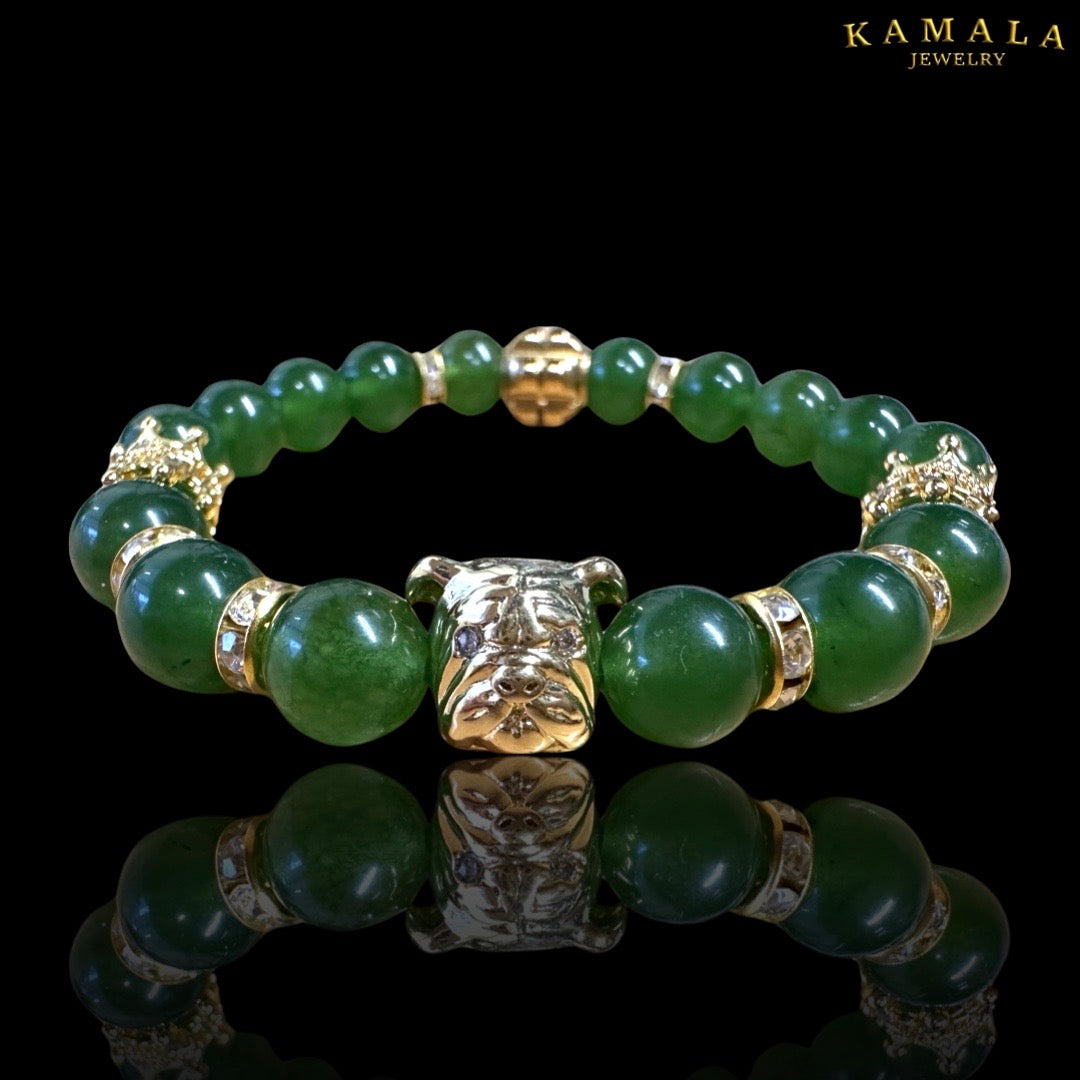 Bulldogge Armband - Grünes Jade mit Gold