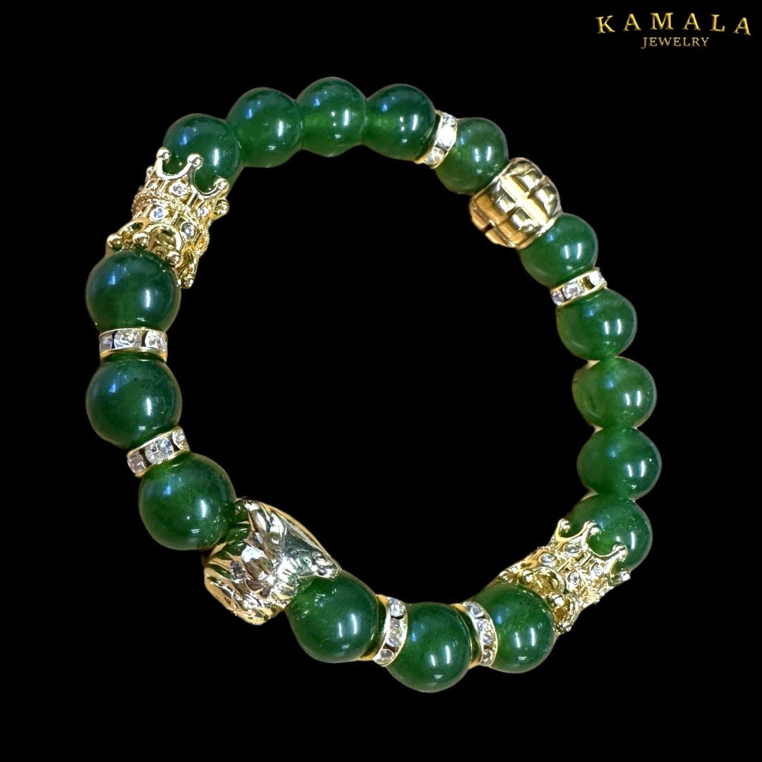 Bulldogge Armband - Grünes Jade mit Gold