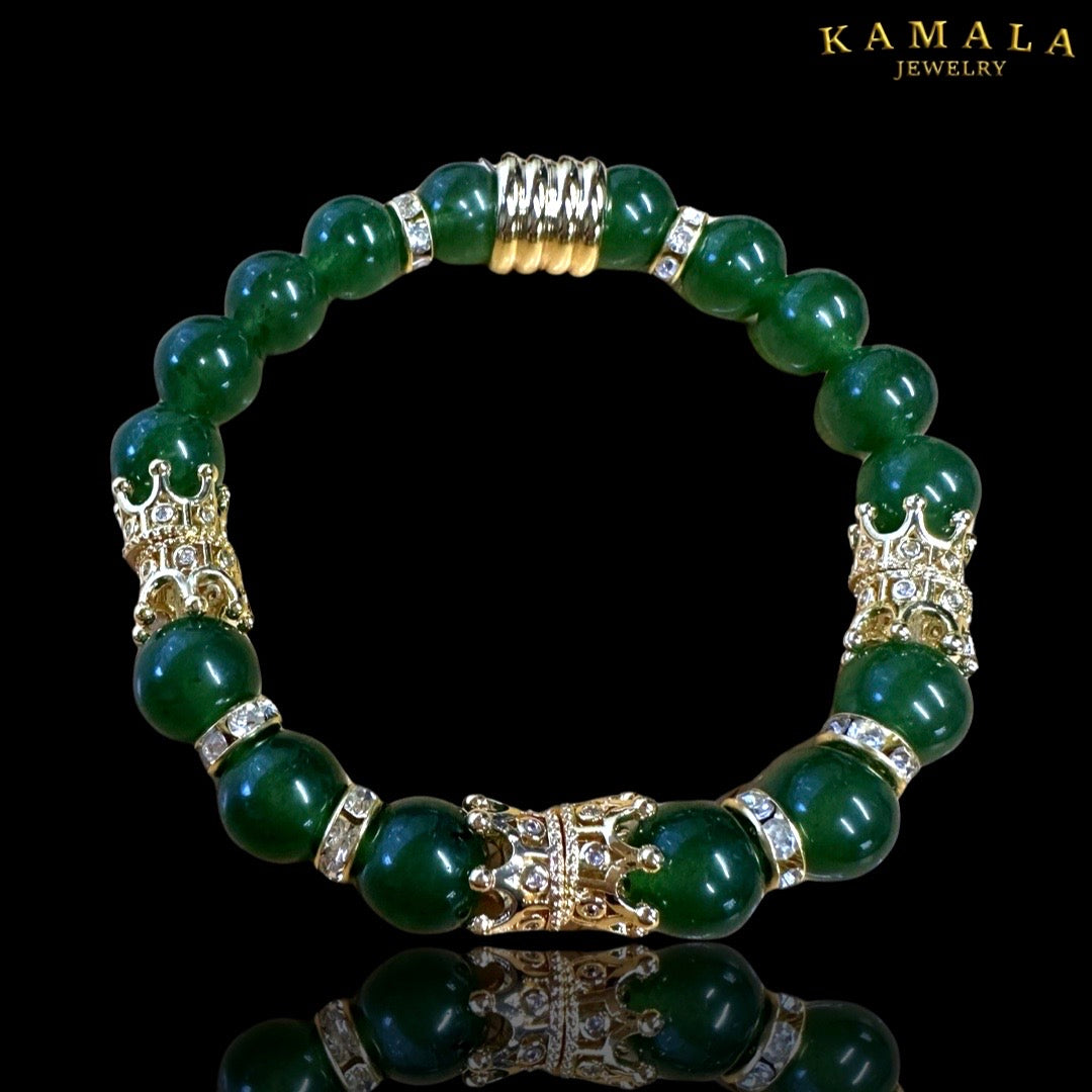 Omerta Armband - Green Jade & Gold - Mit Krone