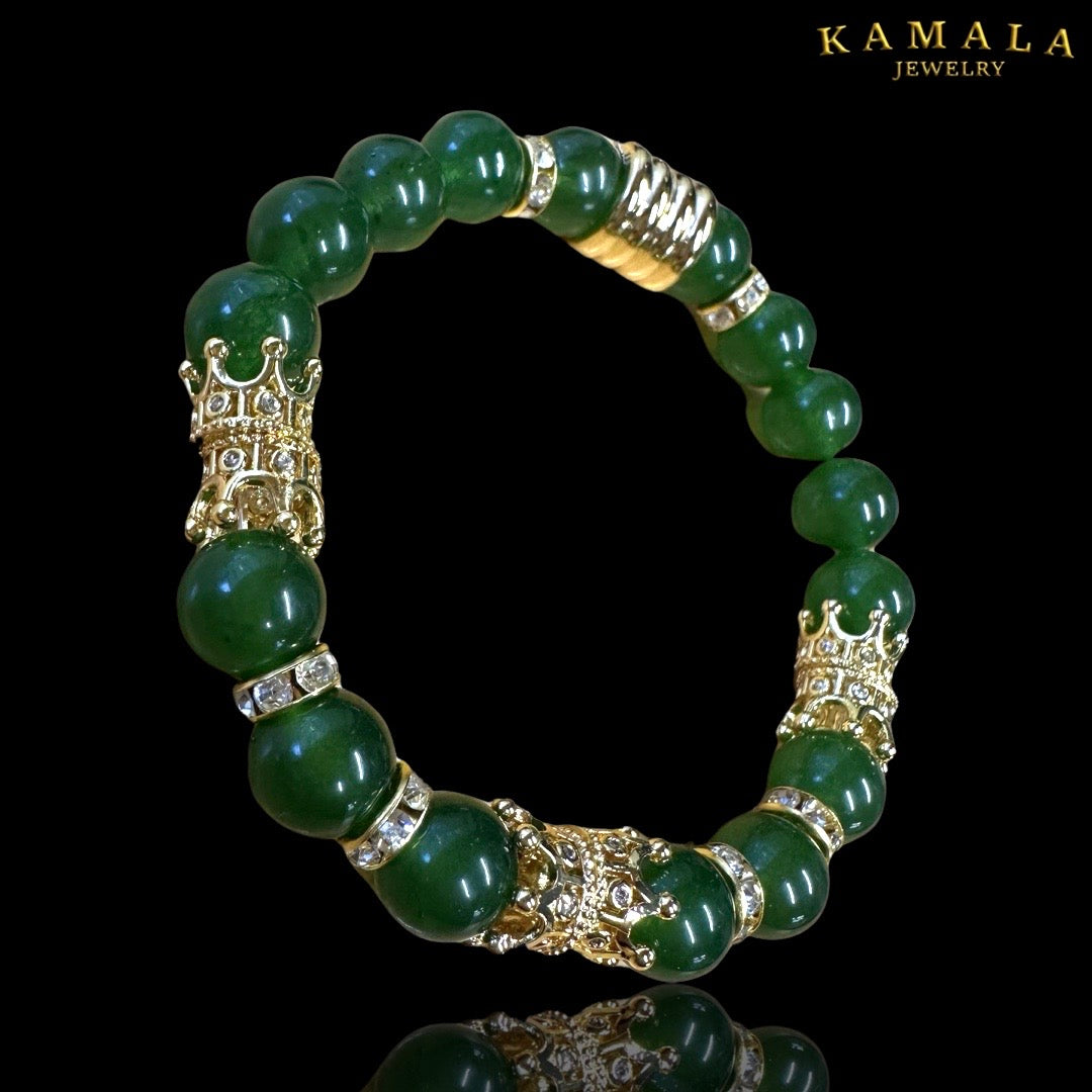 Omerta Armband - Green Jade & Gold - Mit Krone