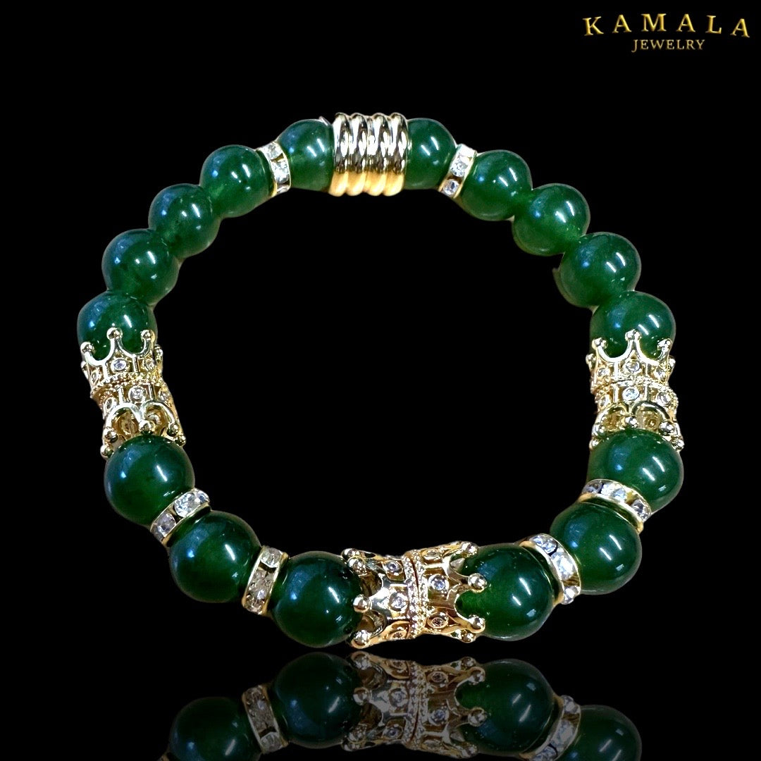 Omerta Armband - Green Jade & Gold - Mit Krone