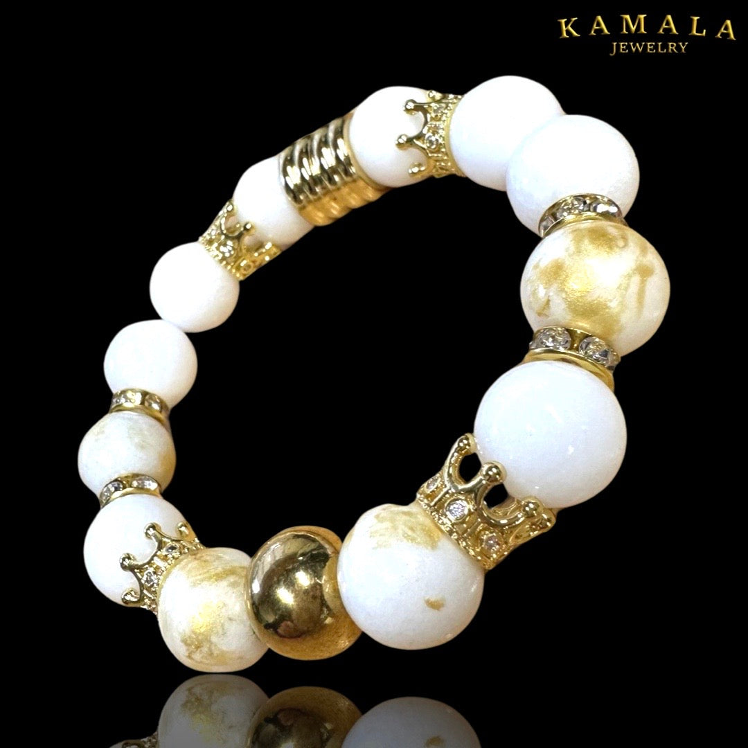 Omerta Armband - Weisser Jade mit Gold