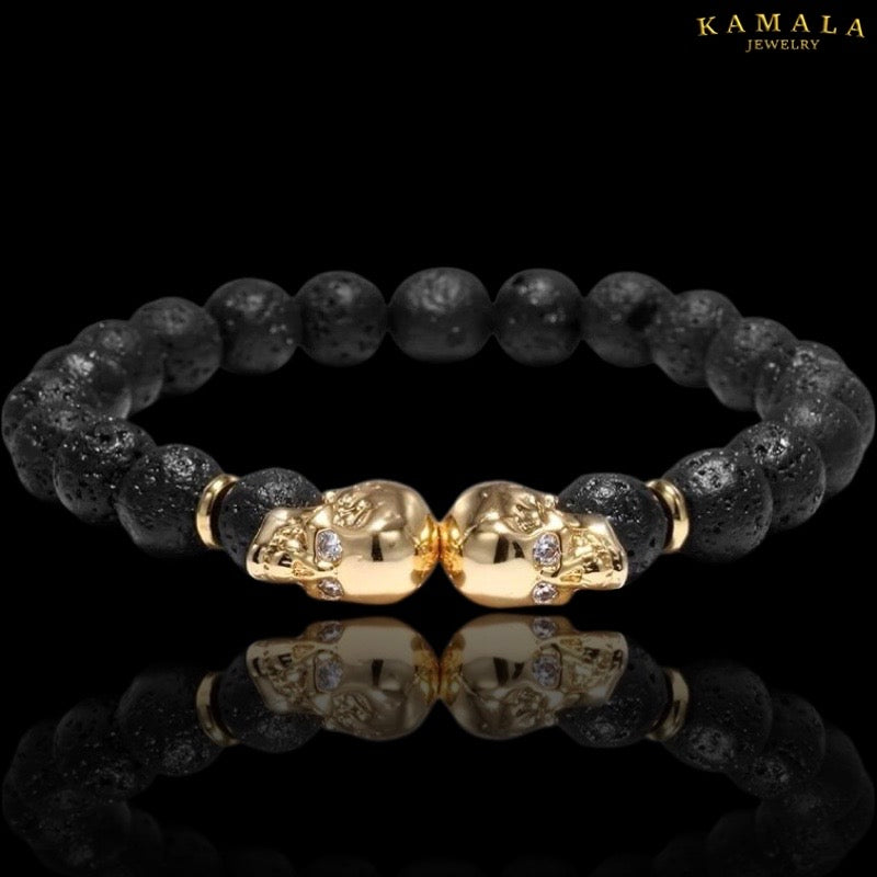 Omerta Armband - Schwarz mit Gold Skulls