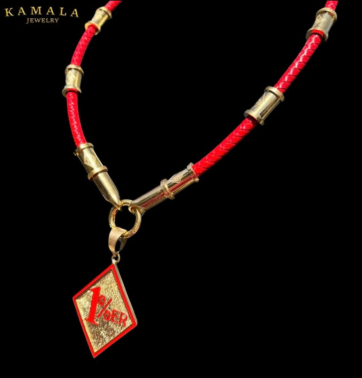 Exklusive 1%er Halskette - Rotes Leder mit Gold