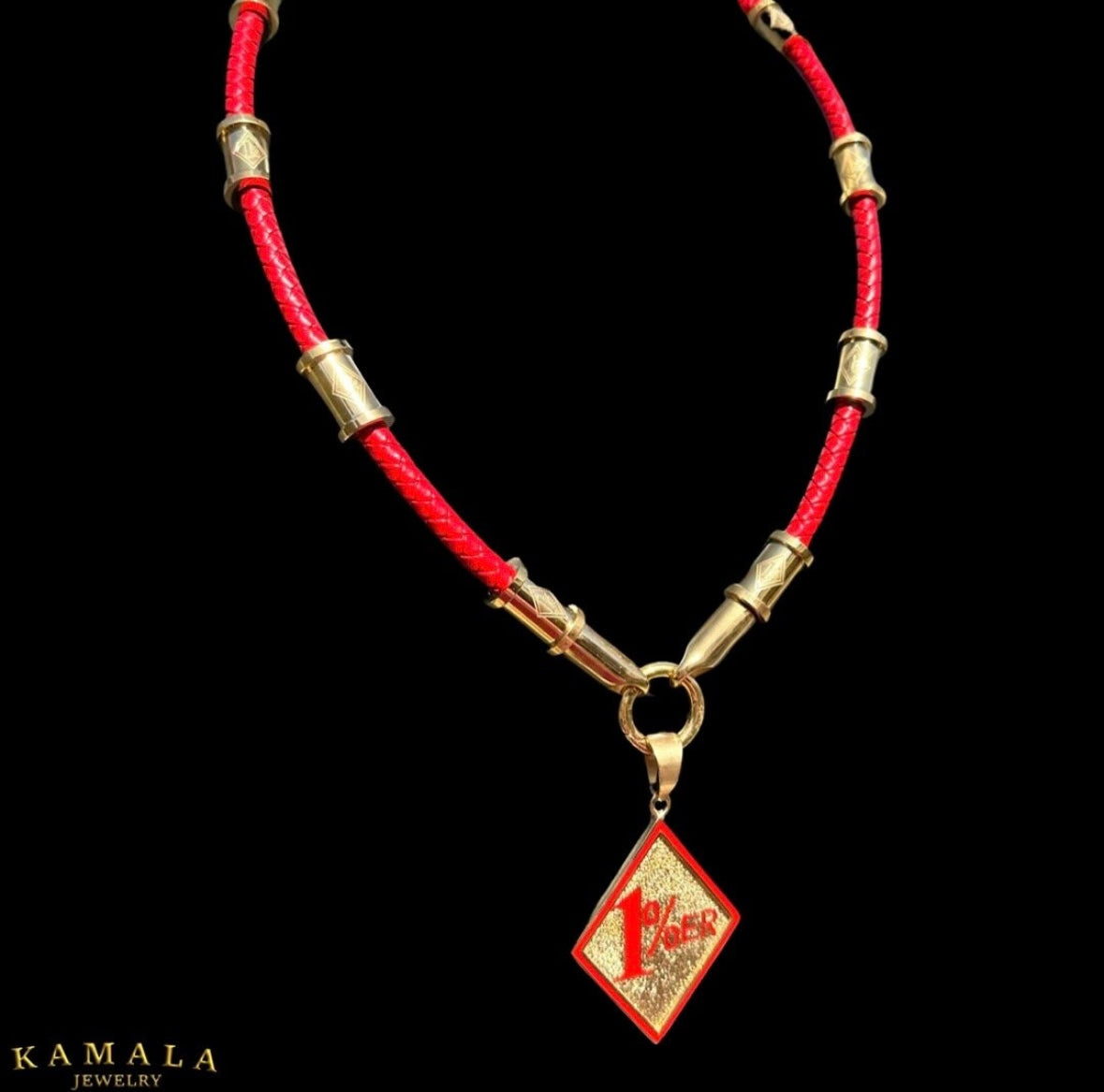 Exklusive 1%er Halskette - Rotes Leder mit Gold
