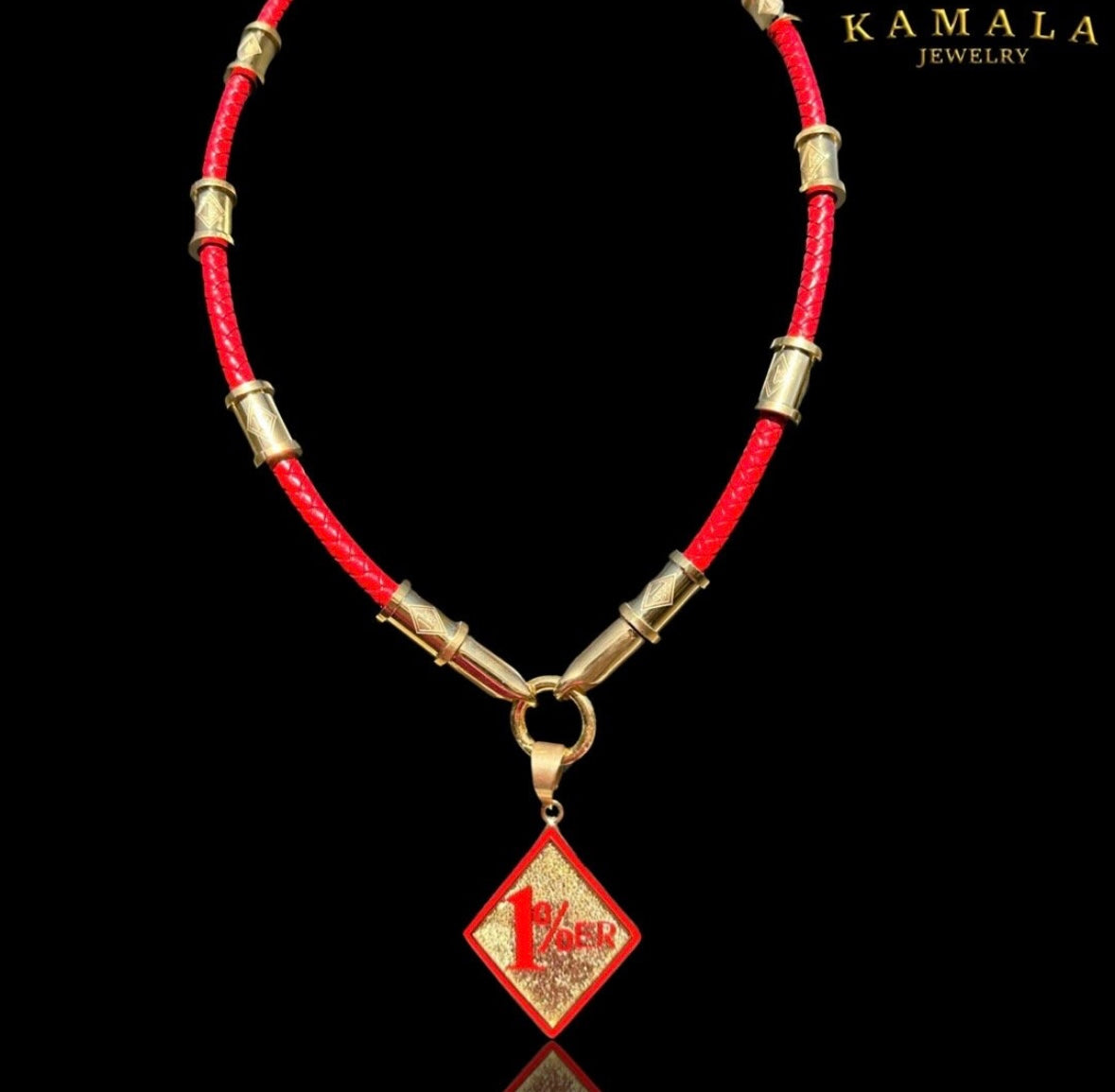 Exklusive 1%er Halskette - Rotes Leder mit Gold