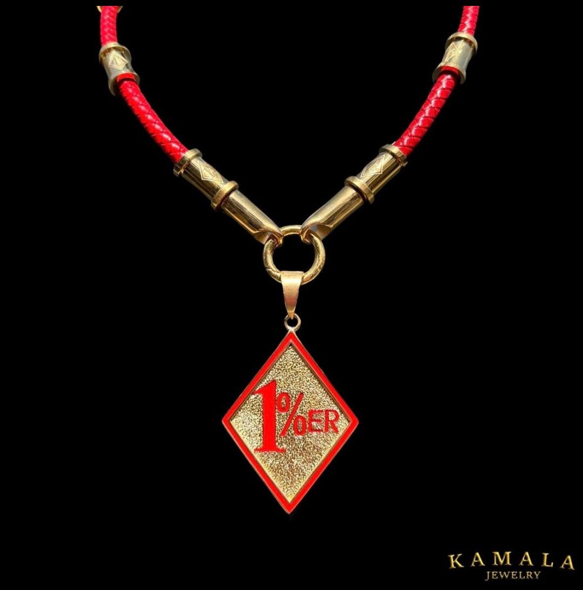 Exklusive 1%er Halskette - Rotes Leder mit Gold