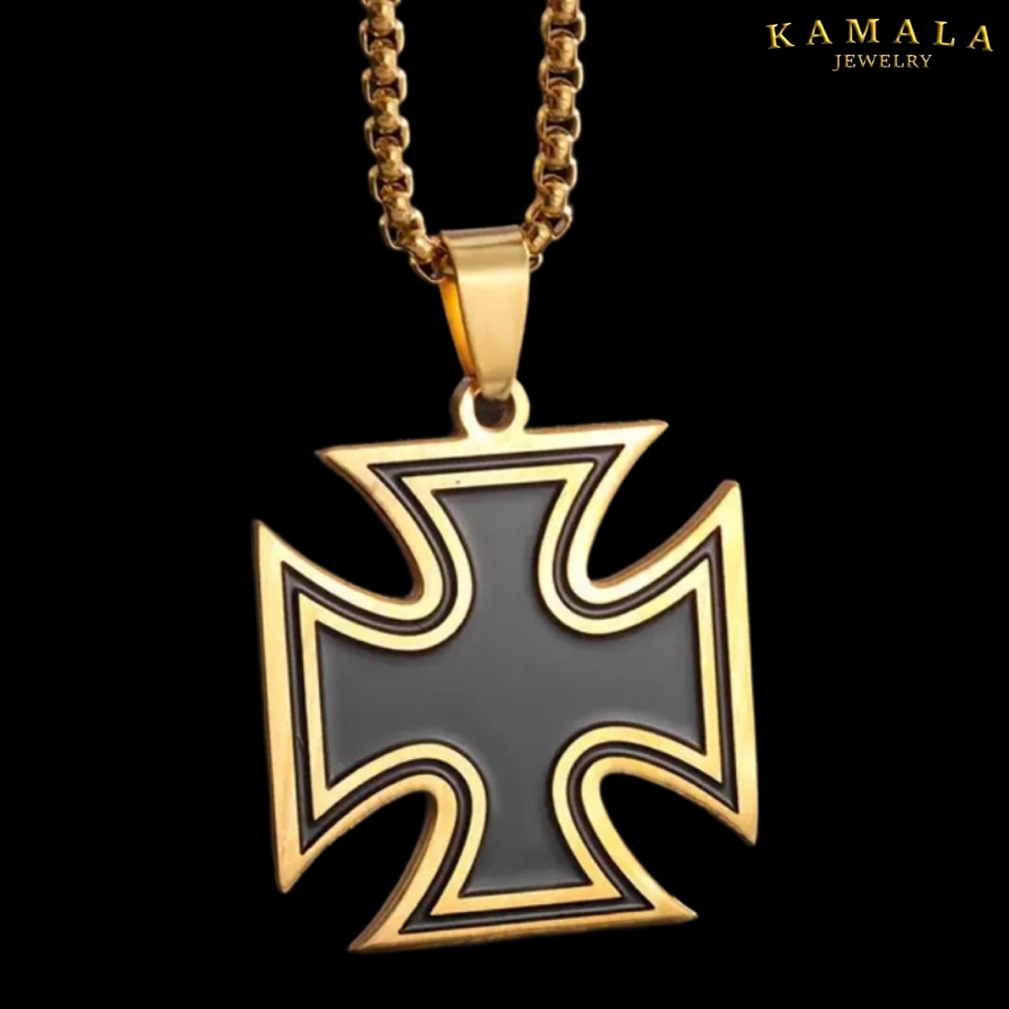 Eisernes Kreuz Halskette - Gold & Schwarz.