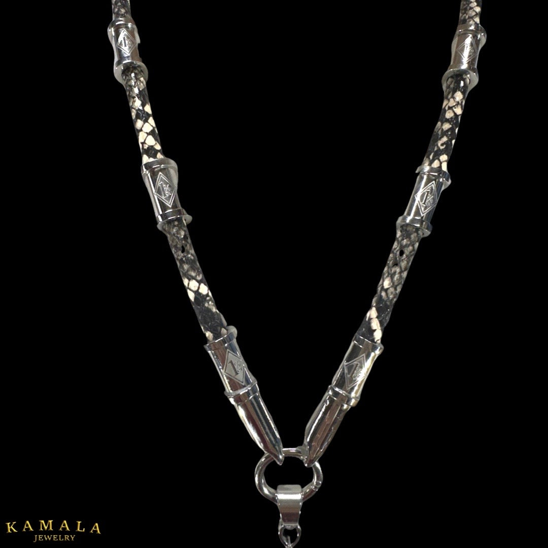 1%er Halskette - Exklusive Python Schlangenleder - Silber