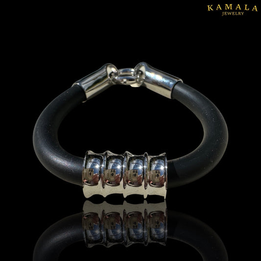 Kautschuk Armband  - Schwarz Silber