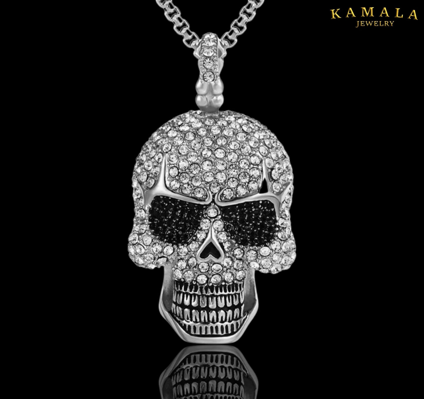 Halskette mit Totenkopf & Rheinstones  - Silber