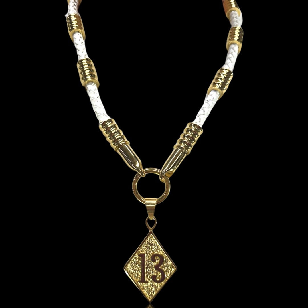 Weisse Leder Halskette mit Gold - Whitey Gold