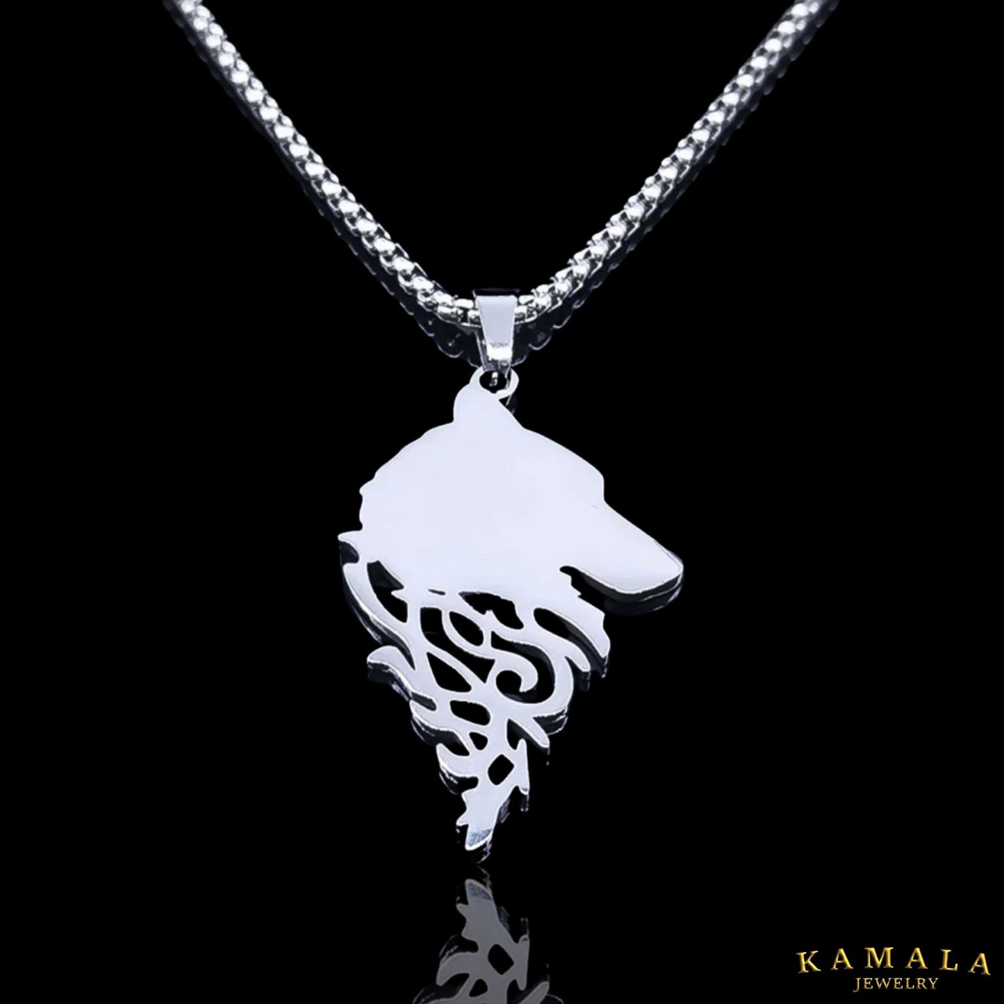 Halskette mit Wolf - Edelstahl