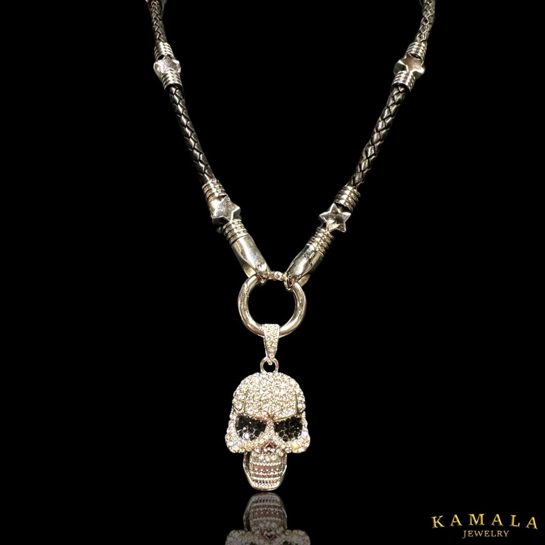 Womans Halskette - Schwarze Leder mit Skull