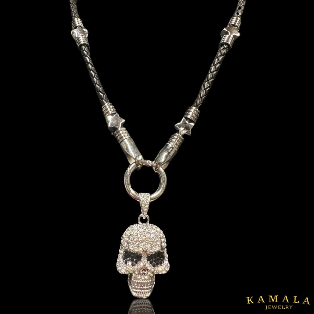 Womans Halskette - Schwarze Leder mit Skull