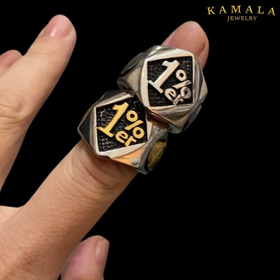 1%er Fingerring - Edelstahl mit Gold