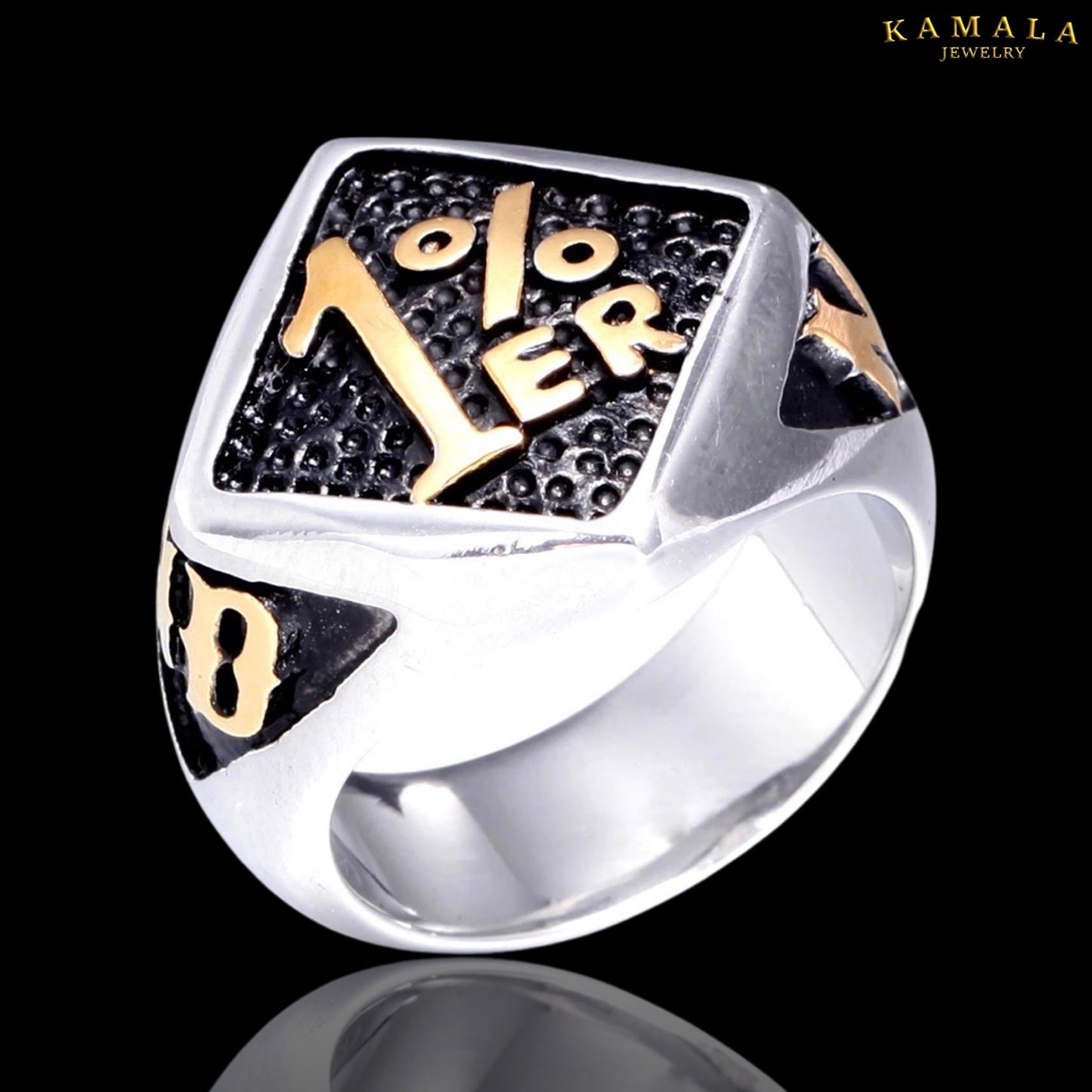 1%er Fingerring - Edelstahl mit Gold