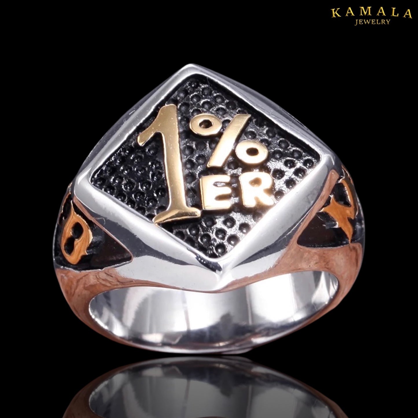 1%er Fingerring - Edelstahl mit Gold