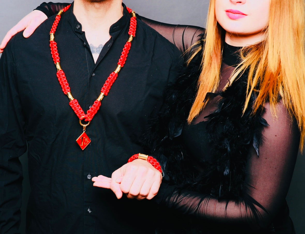 Madmax Halskette - Rot mit 1%er Hülsen in Gold