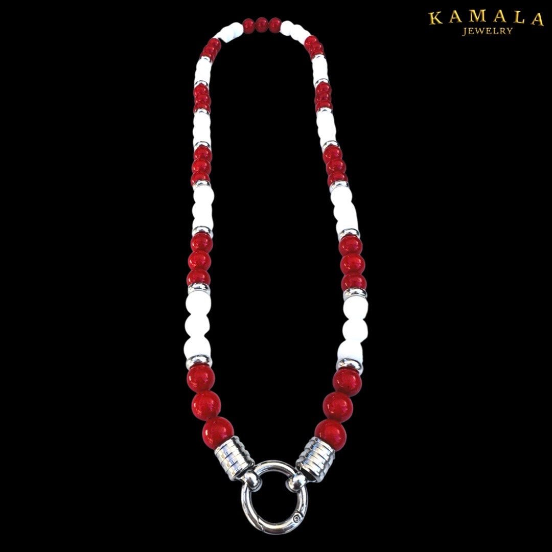 Rot & Weiss Perlenkette - Mit Silber
