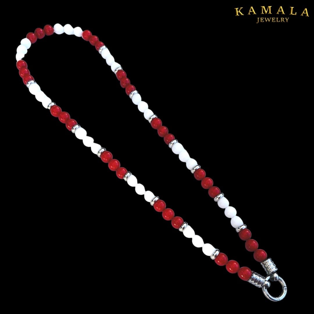 Rot & Weiss Perlenkette - Mit Silber