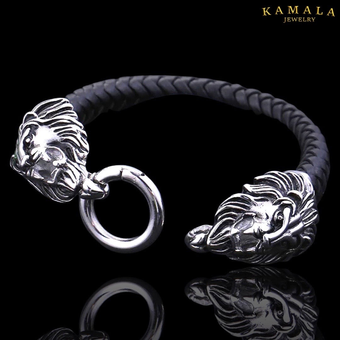 Armband mit Löwen - Schwarz & Silber