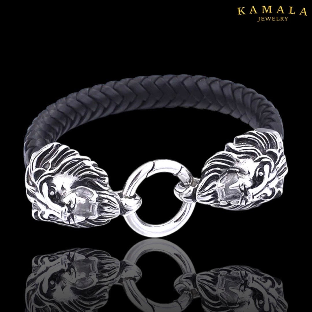 Armband mit Löwen - Schwarz & Silber