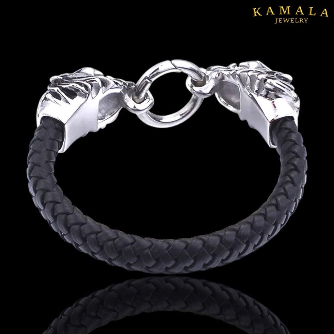 Armband mit Löwen - Schwarz & Silber