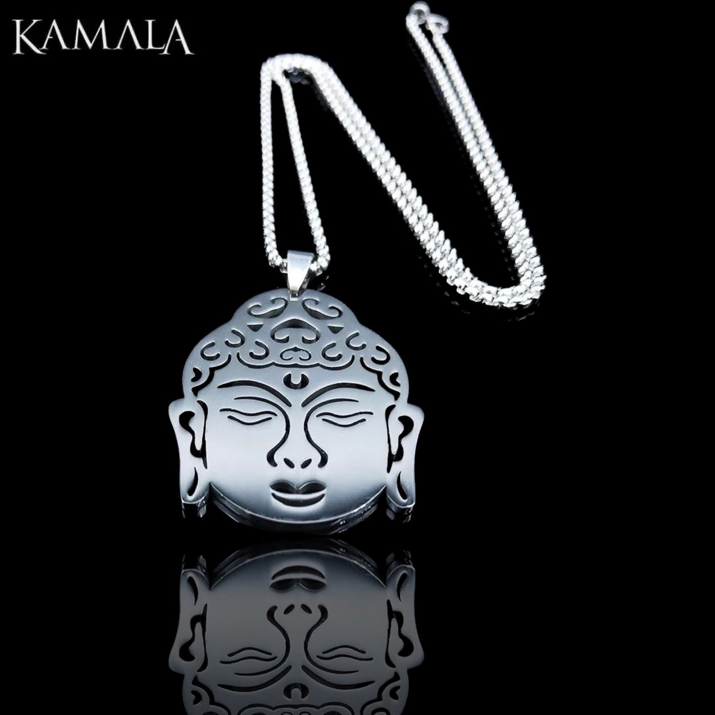 Halskette mit Grossem Buddha Kopf - Silber