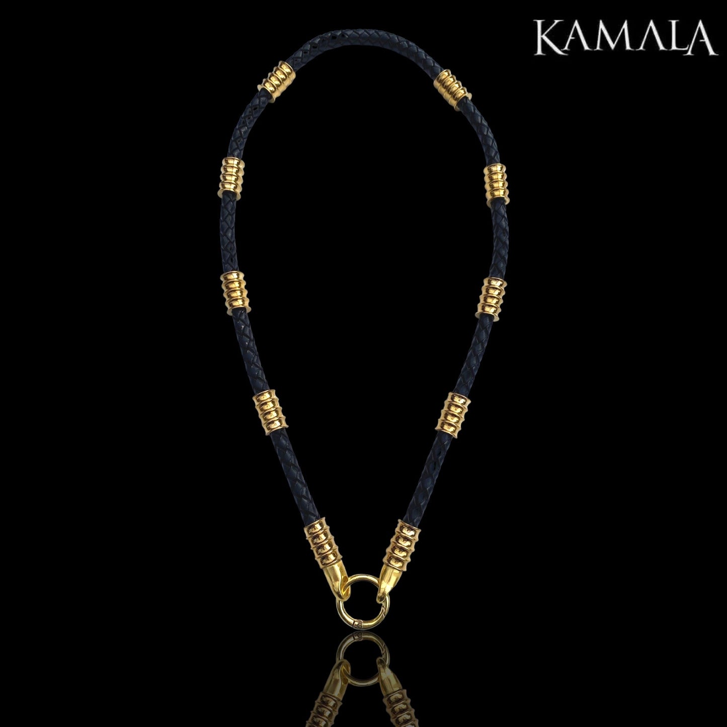 Schwarze Leder Halskette mit Gold - Capone Gold
