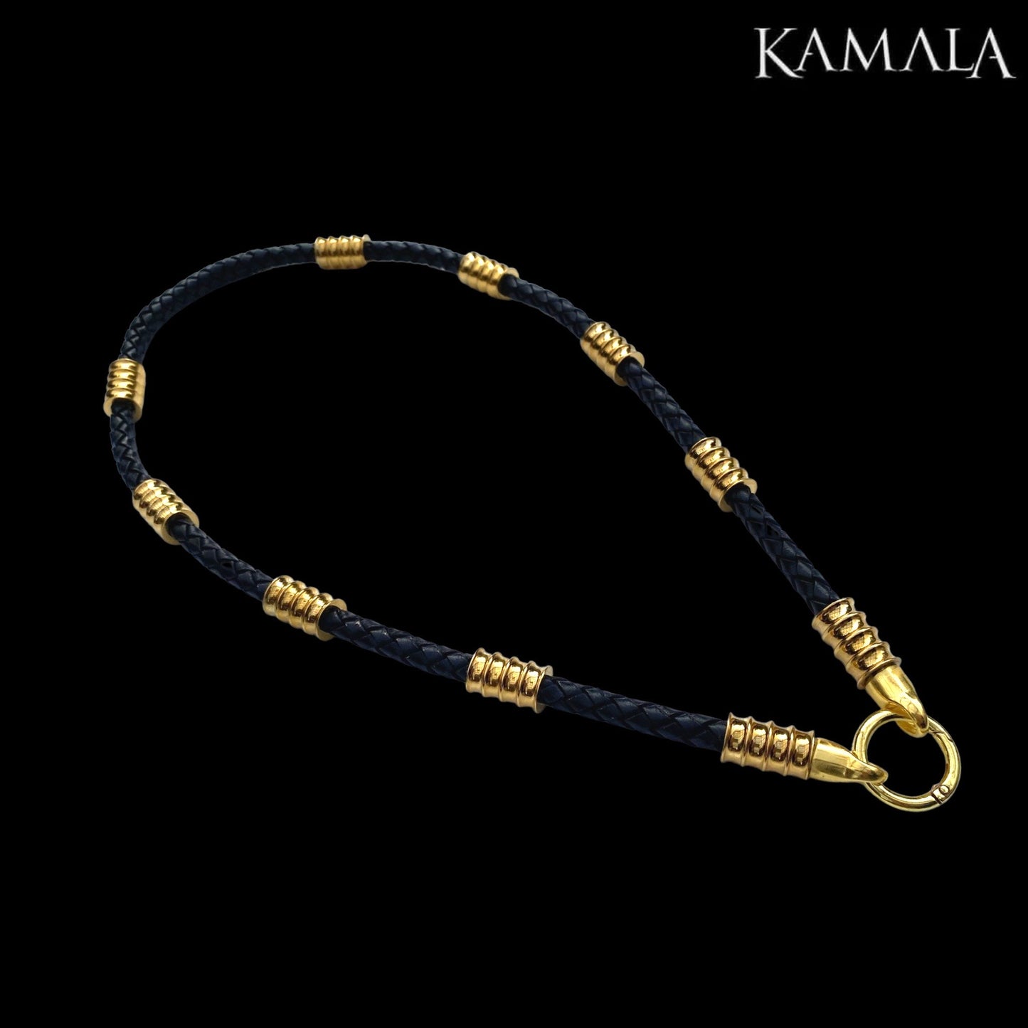 Schwarze Leder Halskette mit Gold - Capone Gold