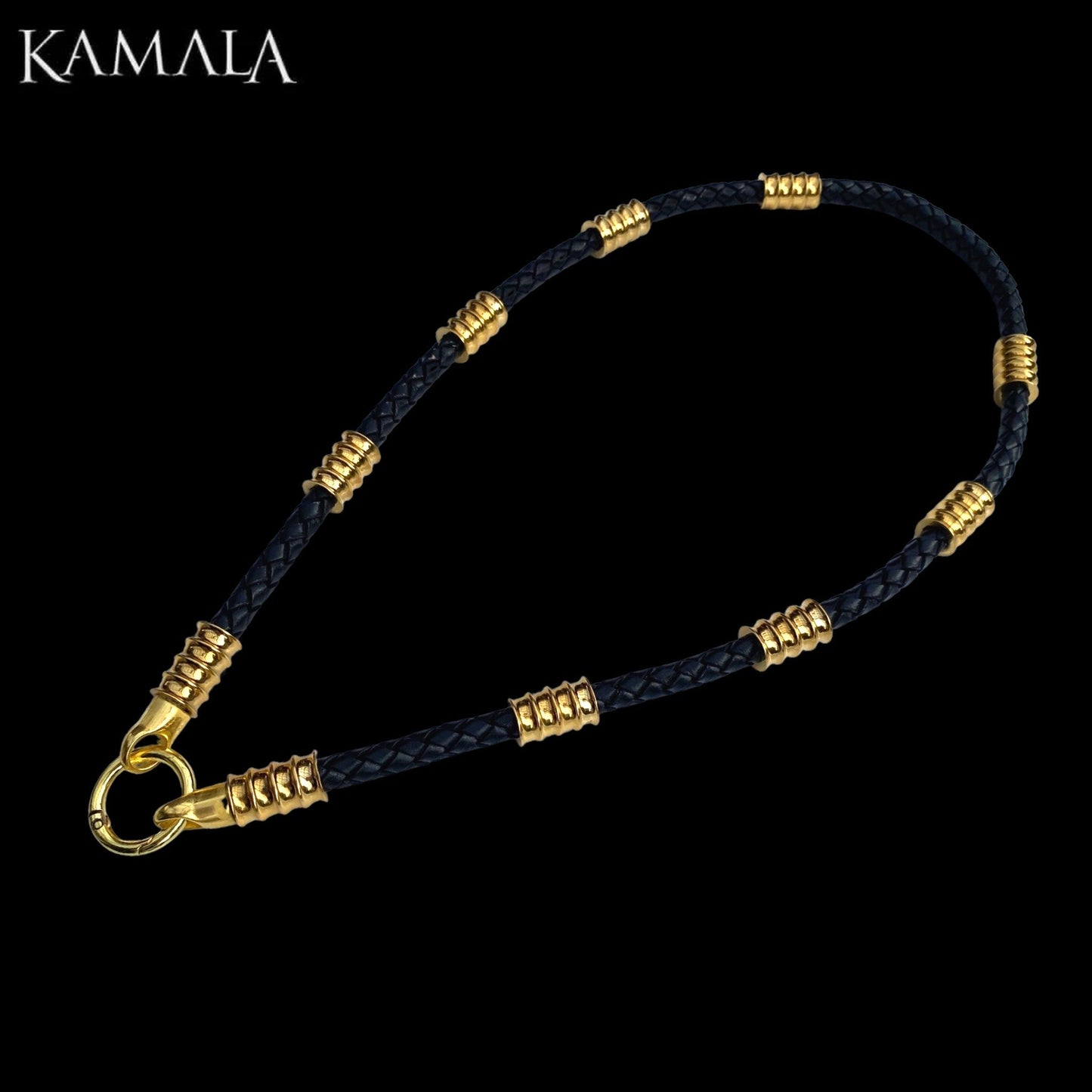 Schwarze Leder Halskette mit Gold - Capone Gold