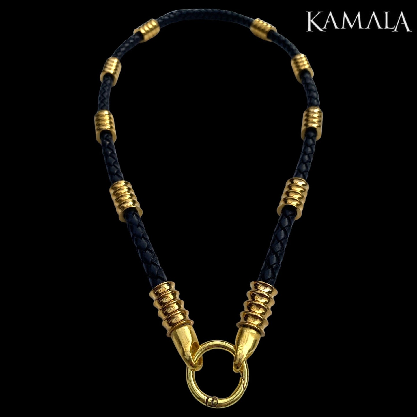 Schwarze Leder Halskette mit Gold - Capone Gold