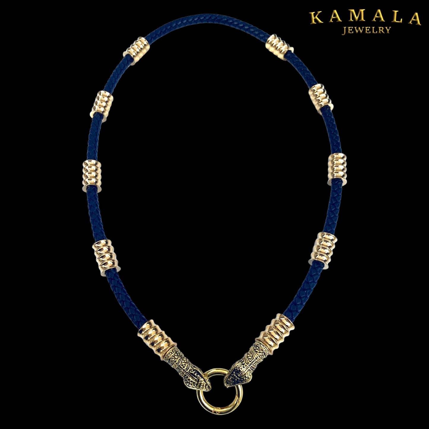 Schwarze Leder Halskette mit Gold & Schlangen - Capone Snake