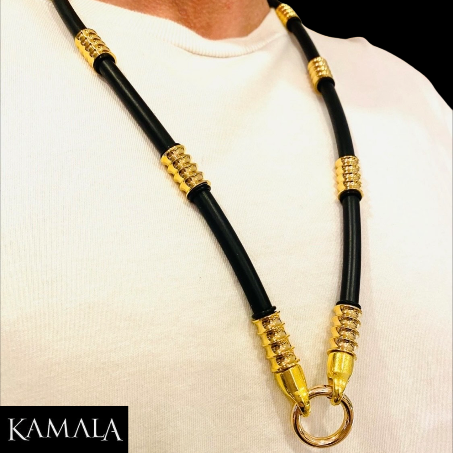 Schwarze Kautschuk Halskette mit Gold - Corleone