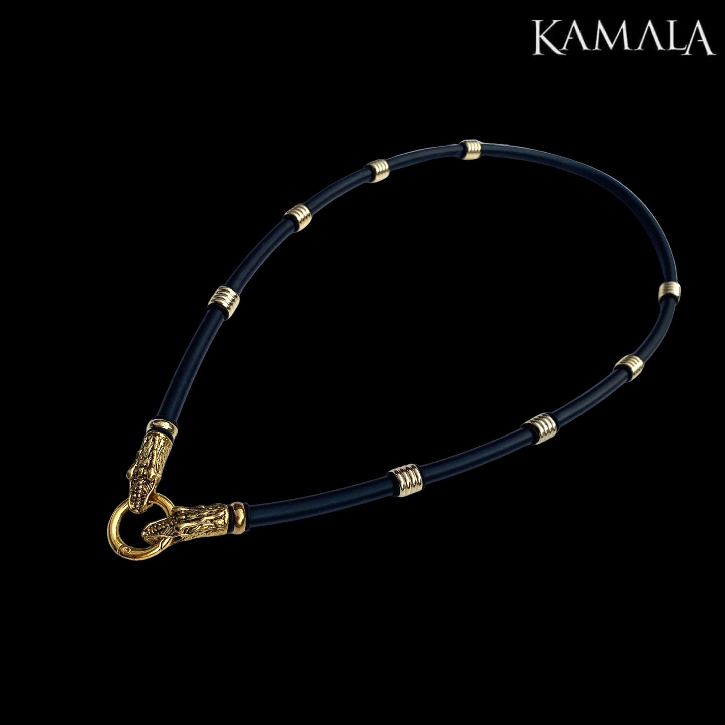 Kautschuk Halskette mit Krokodile - Gold