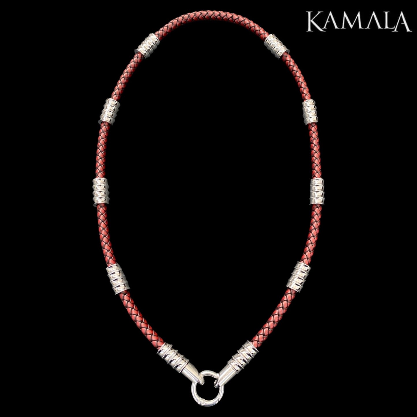 Dunkel Rote Leder Halskette mit Silber & Edelstahl - Gotti Silber