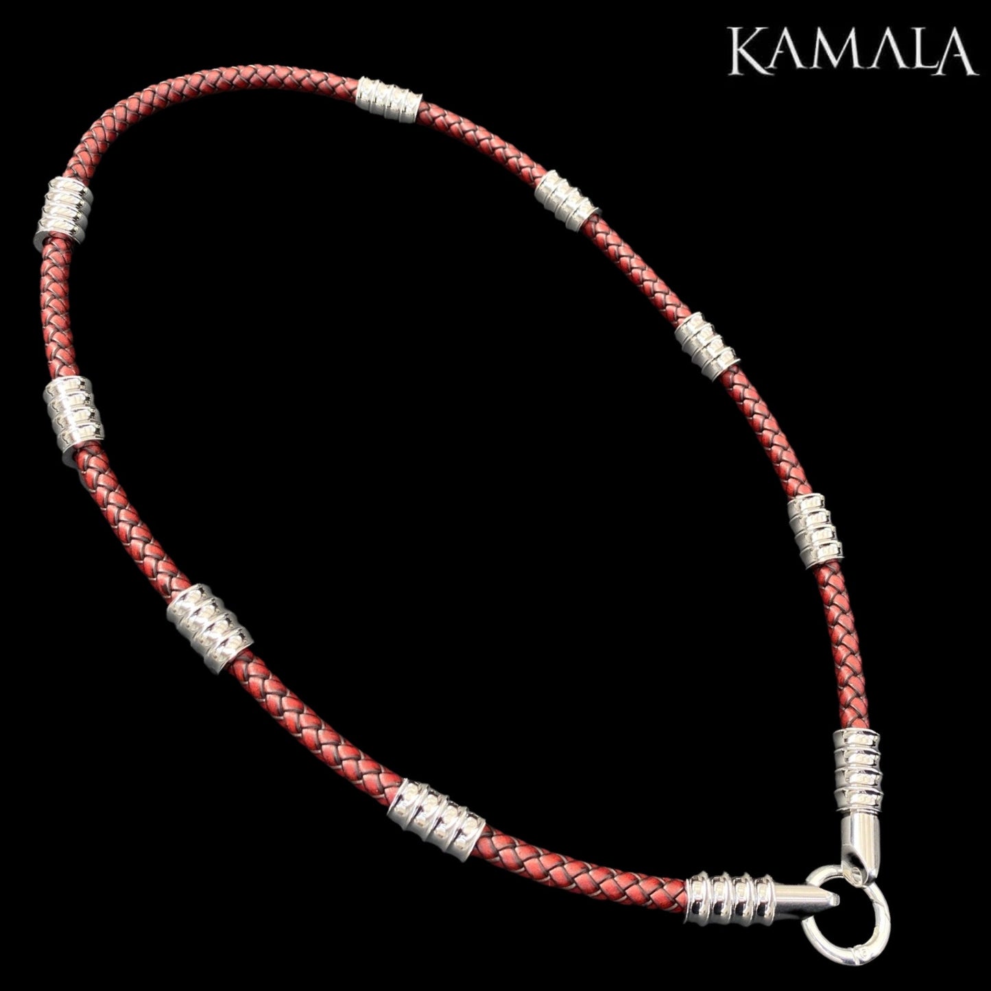 Dunkel Rote Leder Halskette mit Silber & Edelstahl - Gotti Silber